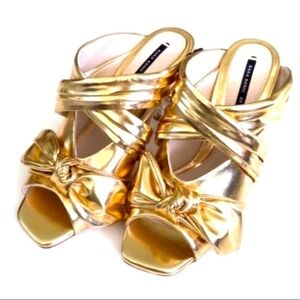 ZARA Gold Bow Kitten Heels
